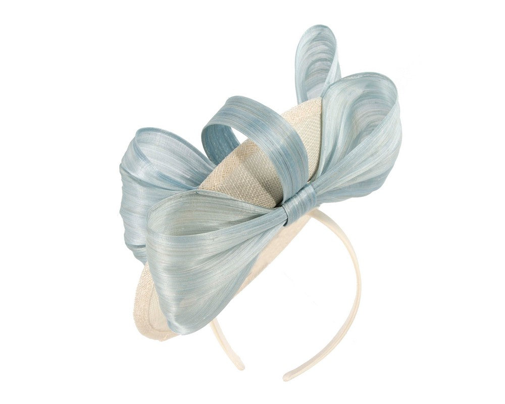 Cream & blue fascinator with bow by Fillies Collection-6
