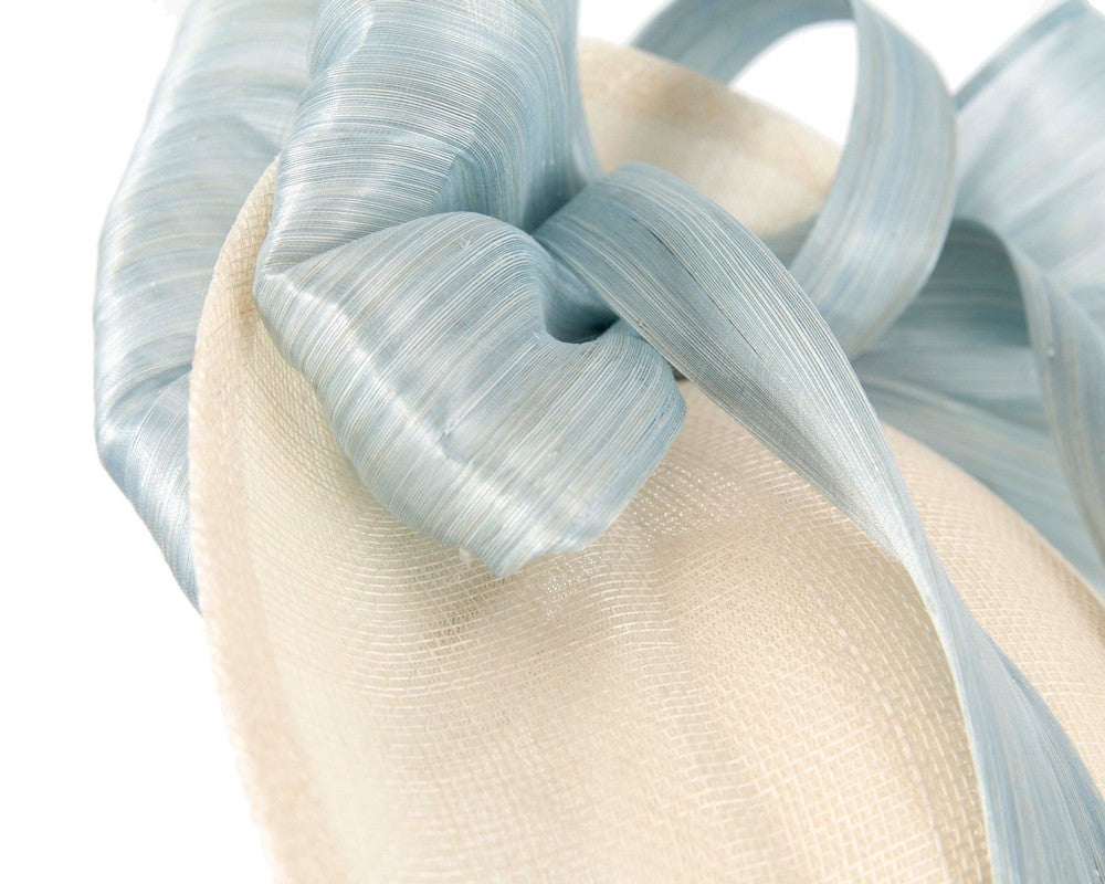 Cream & blue fascinator with bow by Fillies Collection-5