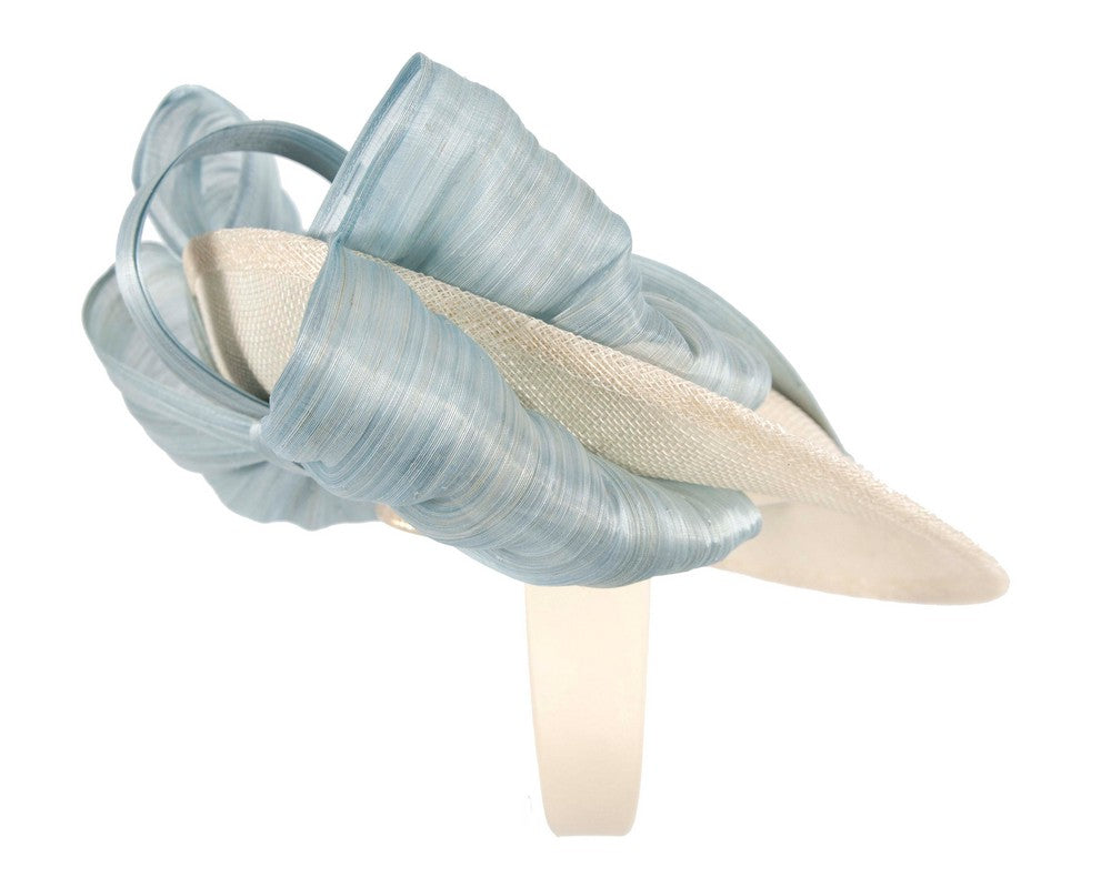 Cream & blue fascinator with bow by Fillies Collection-4