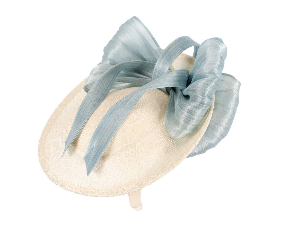 Cream & blue fascinator with bow by Fillies Collection-3