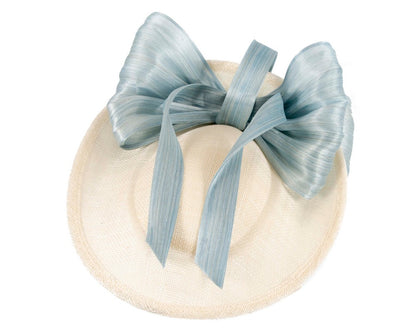 Cream & blue fascinator with bow by Fillies Collection-2