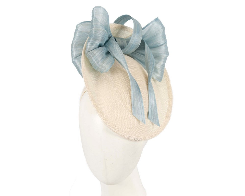 Cream & blue fascinator with bow by Fillies Collection-0