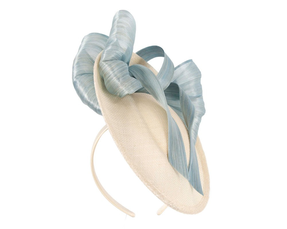 Cream & blue fascinator with bow by Fillies Collection-1