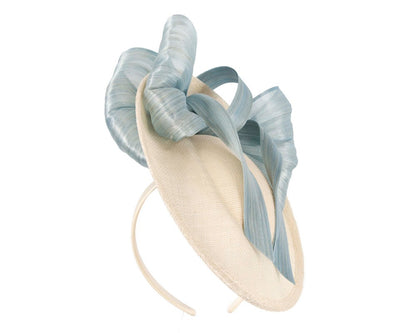 Cream & blue fascinator with bow by Fillies Collection-1