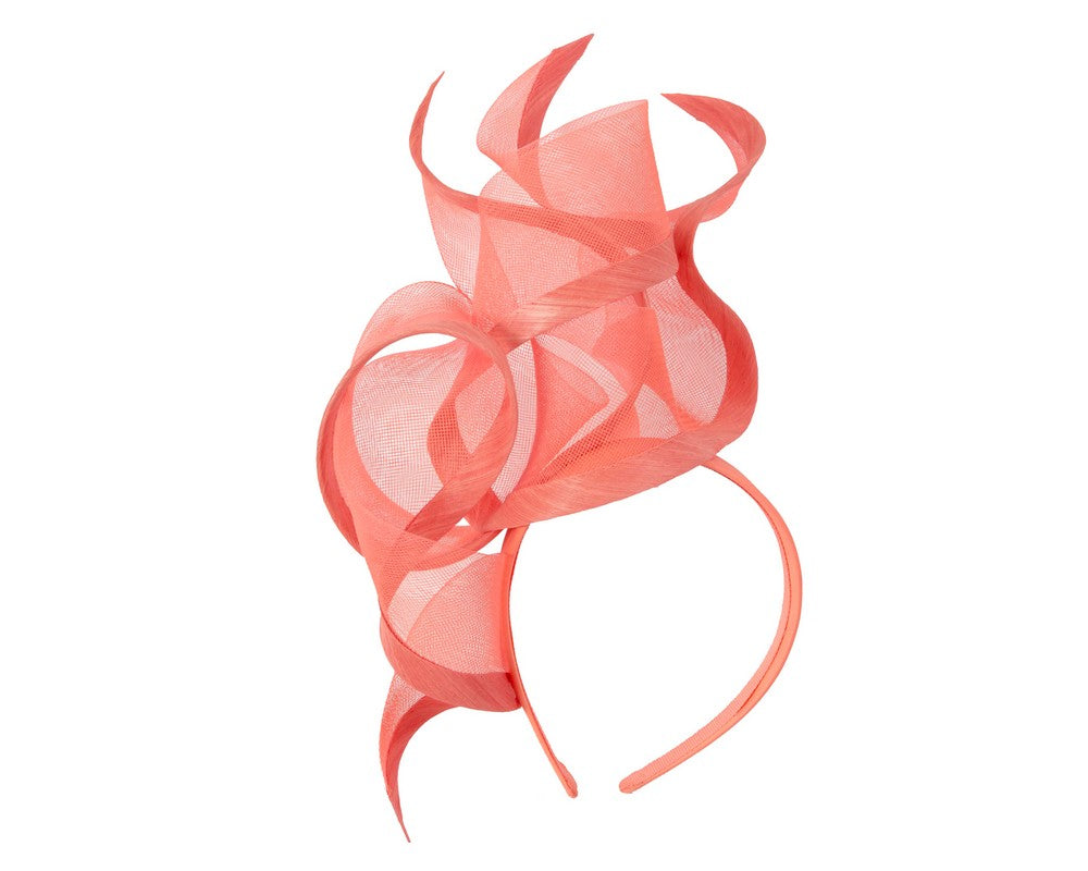 Bespoke coral racing fascinator by Fillies Collection