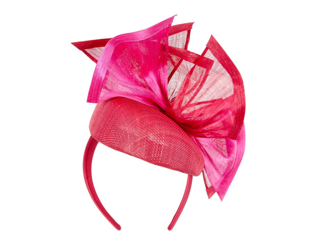 Bespoke red & fuchsia racing fascinator by Fillies Collection