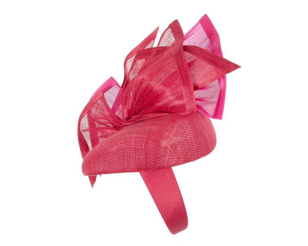 Bespoke red & fuchsia racing fascinator by Fillies Collection