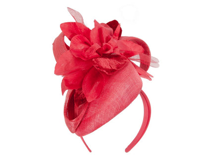 Tall red racing pillbox fascinator by Fillies Collection-1