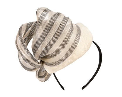 Cream pillbox fascinator with stripy silk abaca bow by Fillies Collection-5