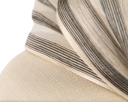 Cream pillbox fascinator with stripy silk abaca bow by Fillies Collection-4