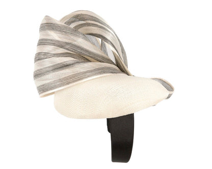 Cream pillbox fascinator with stripy silk abaca bow by Fillies Collection-3