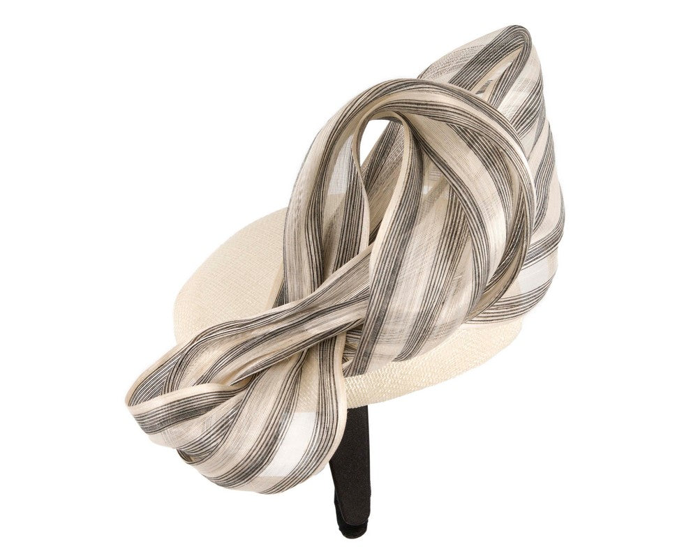 Cream pillbox fascinator with stripy silk abaca bow by Fillies Collection-2