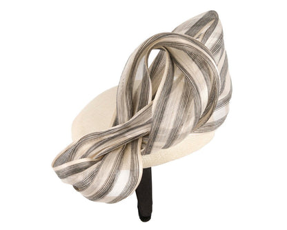 Cream pillbox fascinator with stripy silk abaca bow by Fillies Collection-2