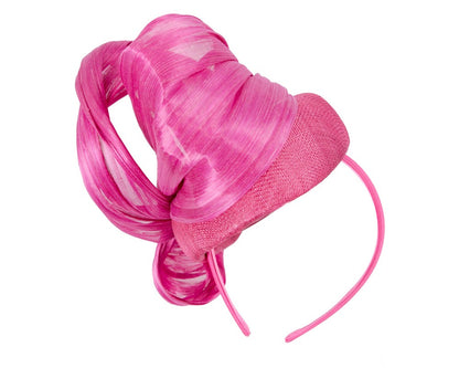 Fuchsia pillbox fascinator with silk abaca bow by Fillies Collection S258F-5