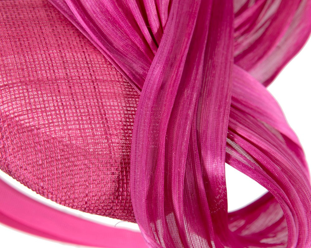 Fuchsia pillbox fascinator with silk abaca bow by Fillies Collection S258F-4