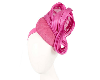 Fuchsia pillbox fascinator with silk abaca bow by Fillies Collection S258F-0