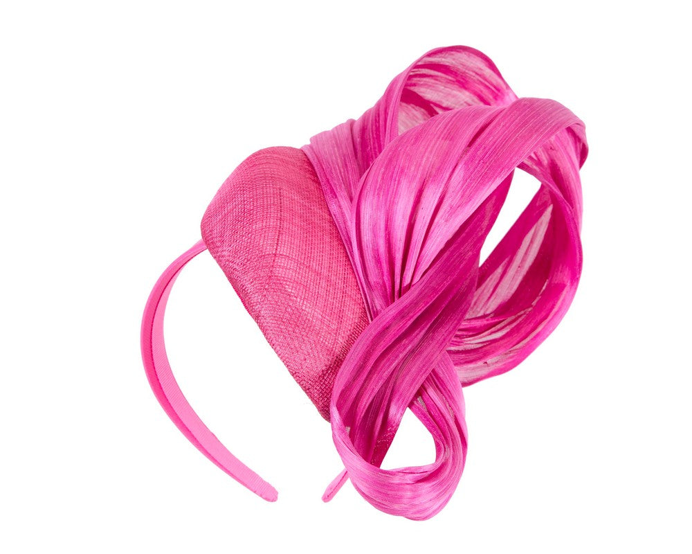 Fuchsia pillbox fascinator with silk abaca bow by Fillies Collection S258F-1