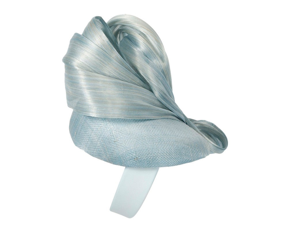 Light Blue pillbox fascinator with silk abaca bow by Fillies Collection S268LBL-3
