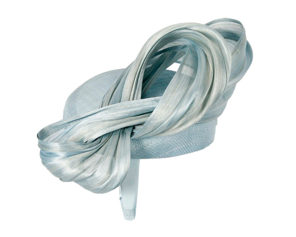 Light Blue pillbox fascinator with silk abaca bow by Fillies Collection S268LBL-2