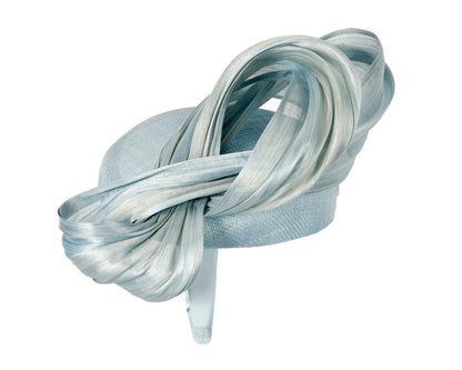 Light Blue pillbox fascinator with silk abaca bow by Fillies Collection S268LBL-2
