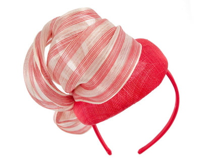 Red pillbox fascinator with stripy silk abaca bow by Fillies Collection-5