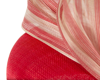 Red pillbox fascinator with stripy silk abaca bow by Fillies Collection-4