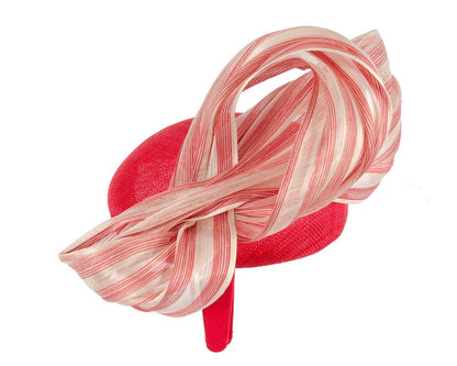 Red pillbox fascinator with stripy silk abaca bow by Fillies Collection-2