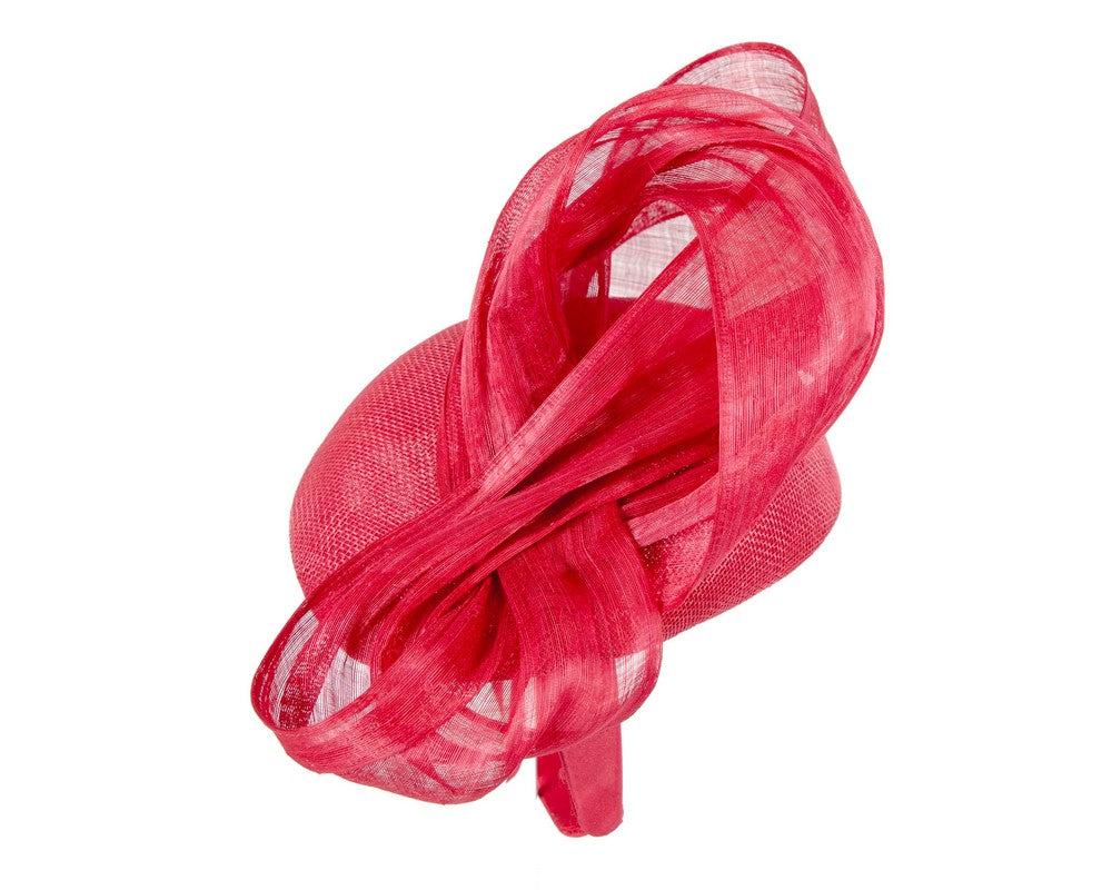 Red pillbox fascinator with silk abaca bow by Fillies Collection S258R-2