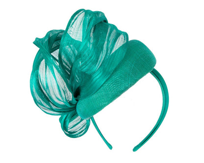Teal pillbox fascinator with silk abaca bow by Fillies Collection S258TE-5