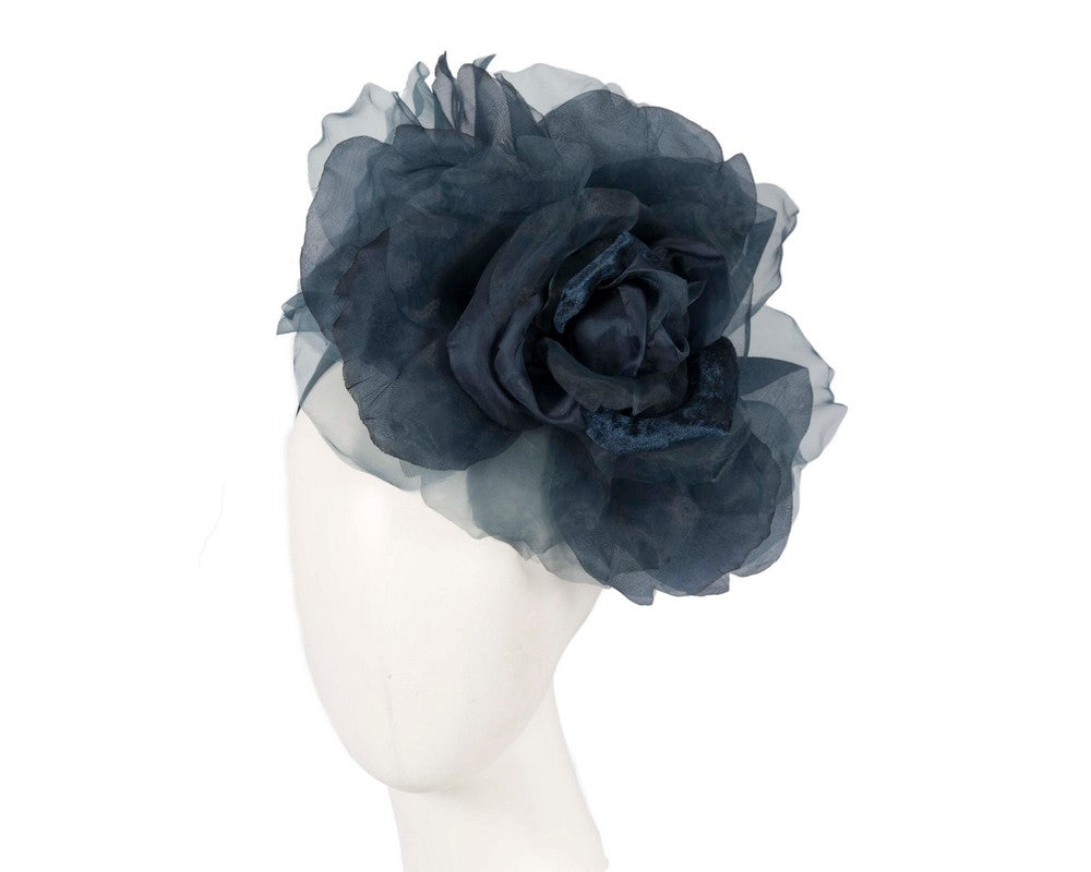 Large navy silk flower fascinator by Fillies Collection-0
