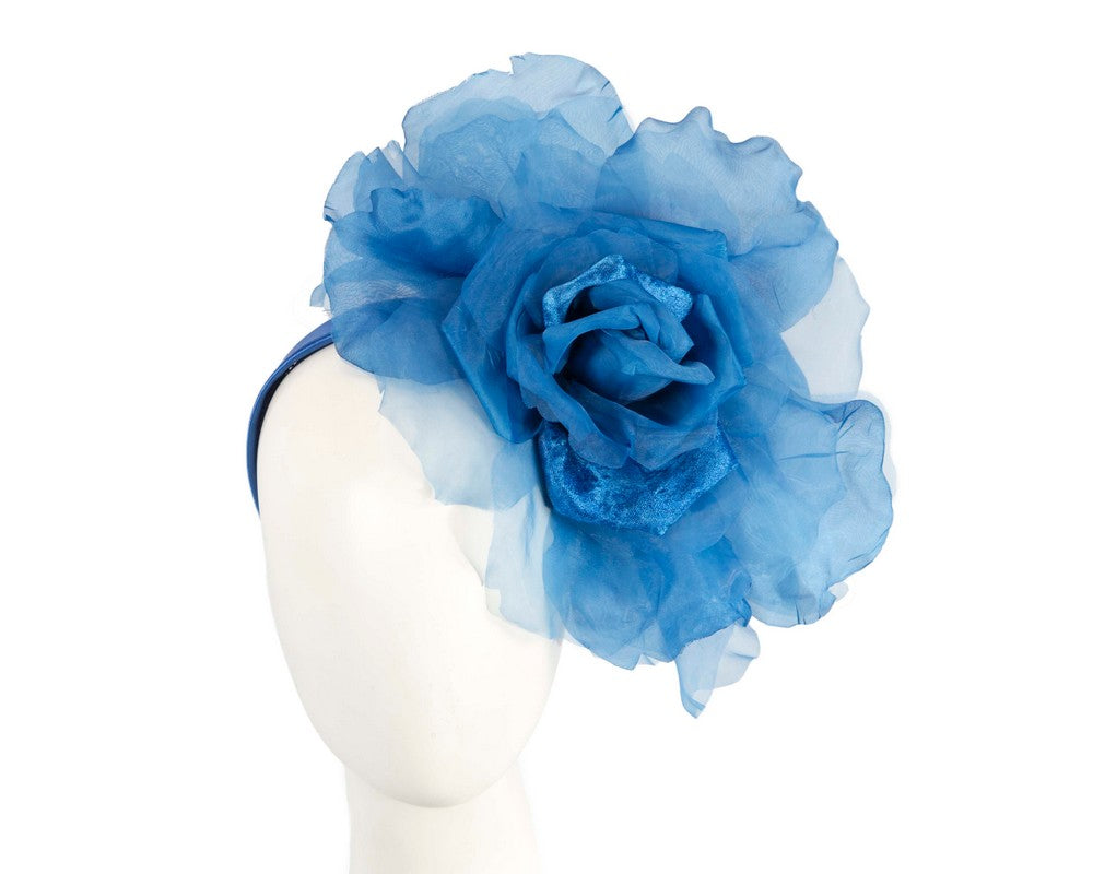 Large royal blue silk flower fascinator by Fillies Collection-0