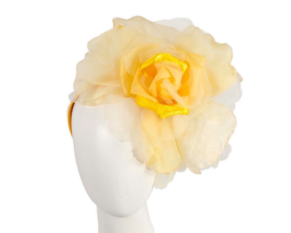 Large yellow silk flower fascinator by Fillies Collection-0