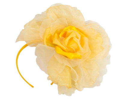Large yellow silk flower fascinator by Fillies Collection-1