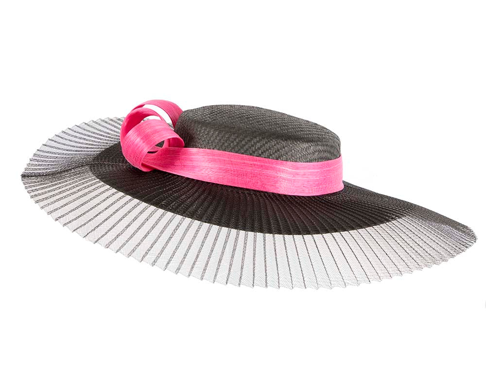 Large black & fuchsia boater hat by Fillies Collection-5
