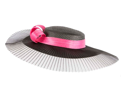 Large black & fuchsia boater hat by Fillies Collection-5
