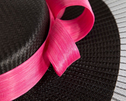 Large black & fuchsia boater hat by Fillies Collection-4