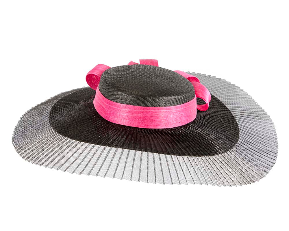 Large black & fuchsia boater hat by Fillies Collection-3