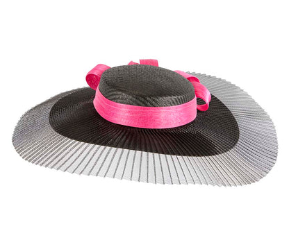 Large black & fuchsia boater hat by Fillies Collection-3