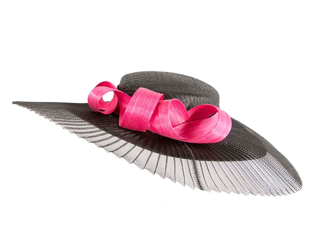 Large black & fuchsia boater hat by Fillies Collection-2