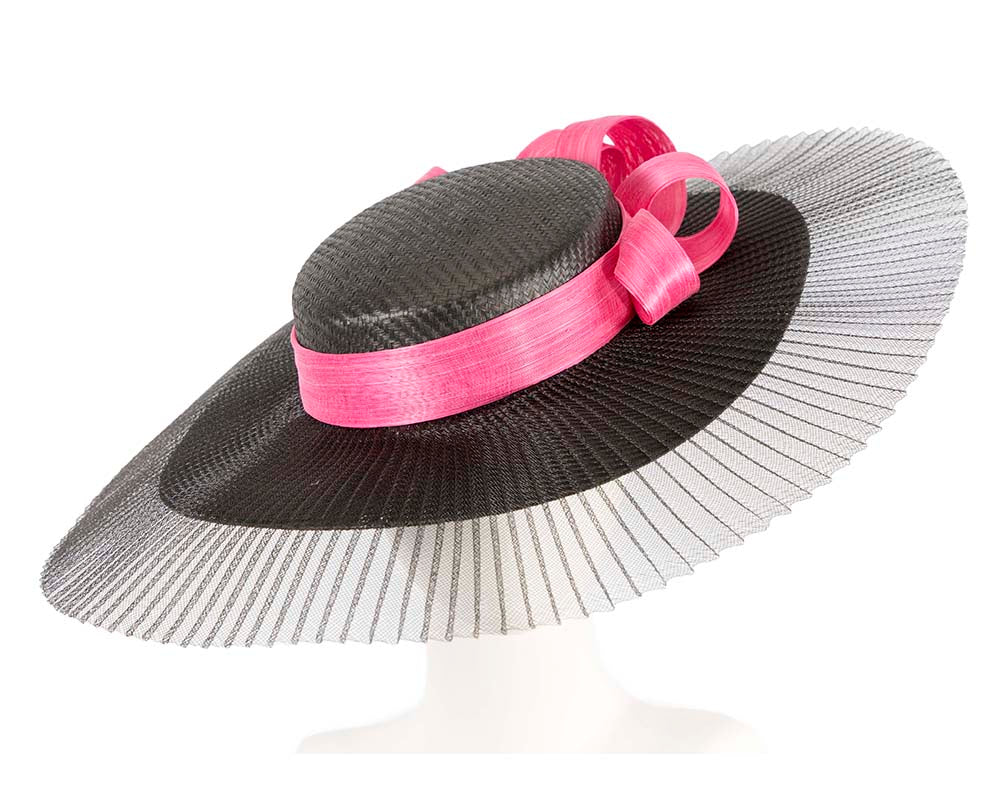 Large black & fuchsia boater hat by Fillies Collection-0