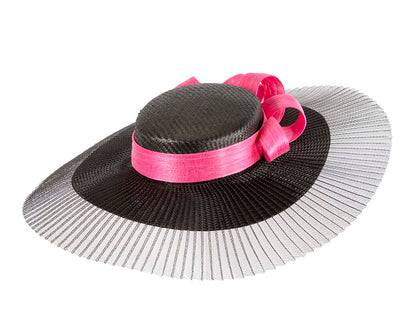 Large black & fuchsia boater hat by Fillies Collection-1