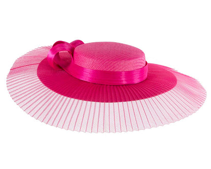 Large fuchsia boater hat by Fillies Collection