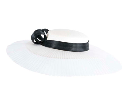 Large white & black boater hat by Fillies Collection