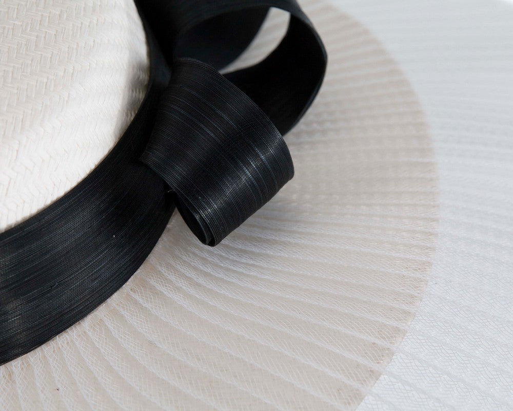 Large white & black boater hat by Fillies Collection