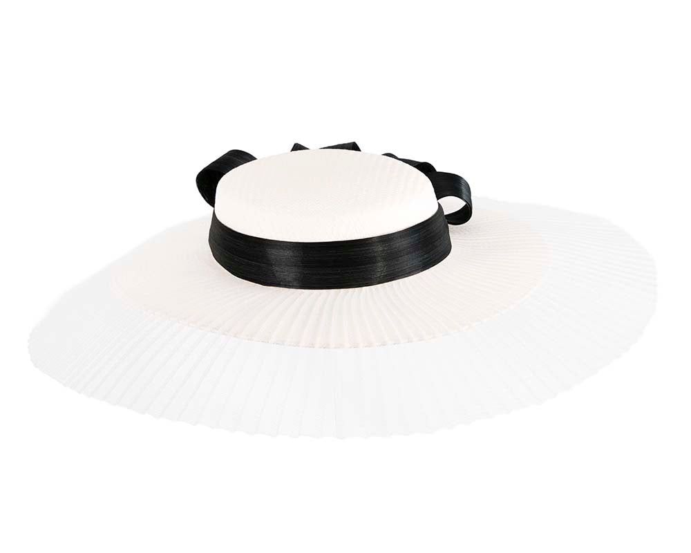 Large white & black boater hat by Fillies Collection