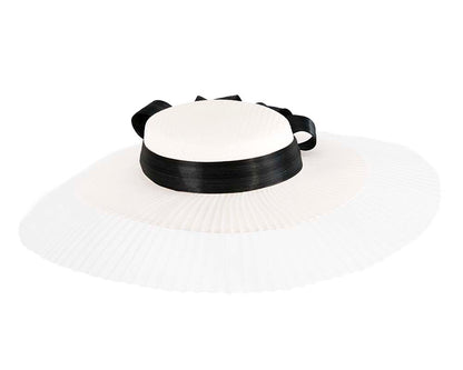Large white & black boater hat by Fillies Collection