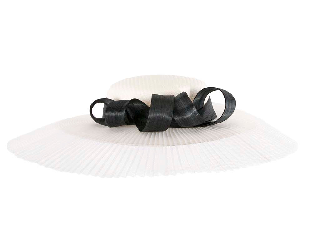 Large white & black boater hat by Fillies Collection