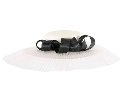 Large white & black boater hat by Fillies Collection