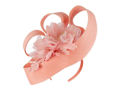 Large coral fascinator with flower by Fillies Collection