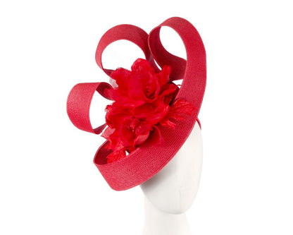 Large red fascinator with flower by Fillies Collection-0